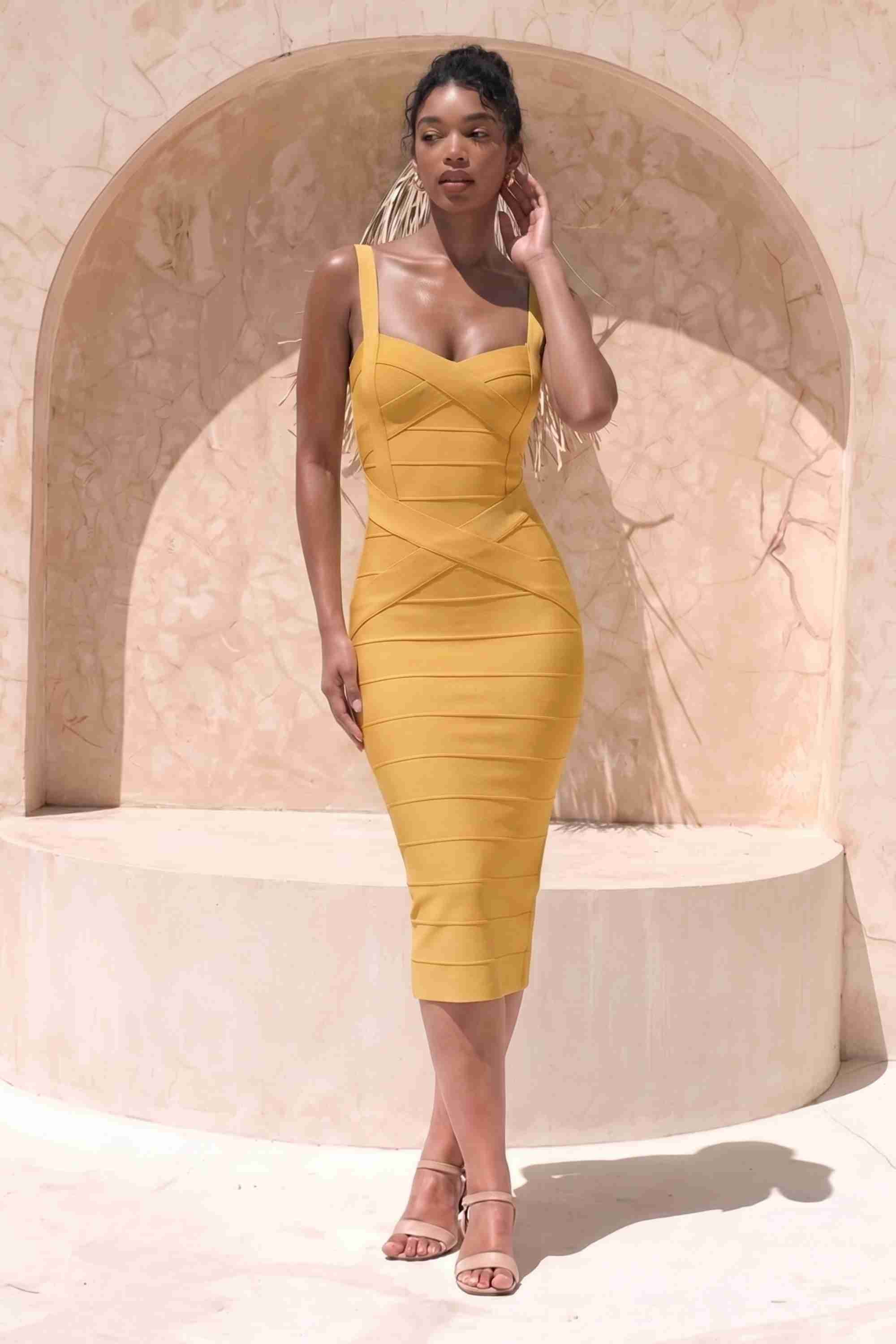 Heidi Mustard Yellow Midi Dress
