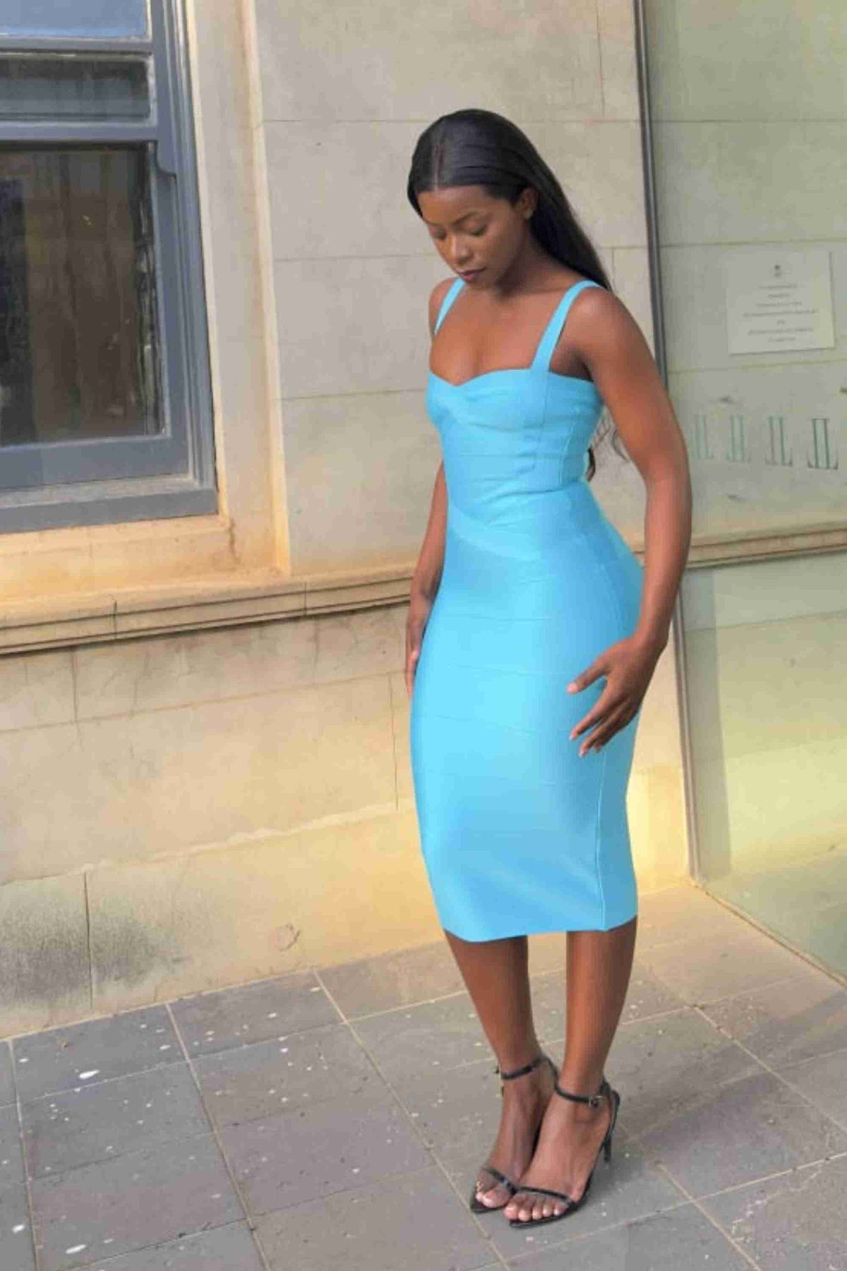 bodycon midi dress uk Heidi Sky Blue and versatile