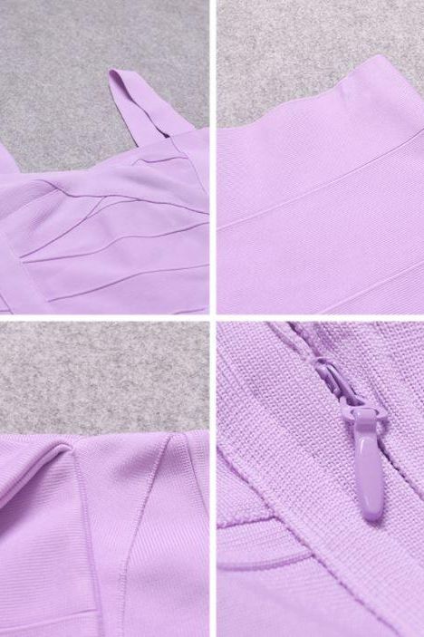 Woman wearing a figure flattering Heidi Bandage Midi Dress - Violet Bodycon Collection