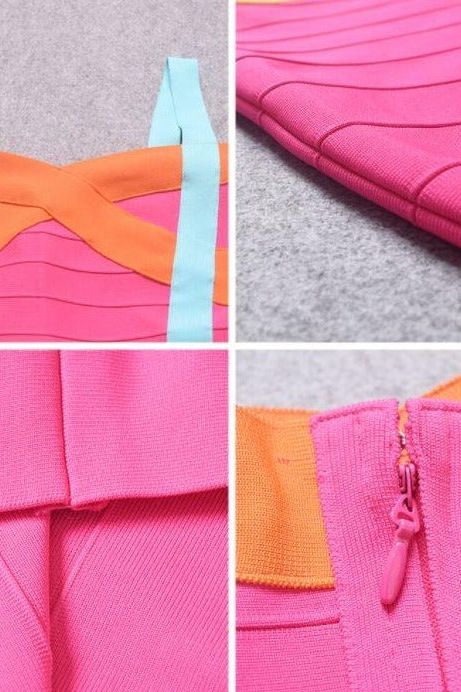 Woman wearing a figure flattering Heidi Bandage Mini Dress - Hot Pink Bodycon Collection