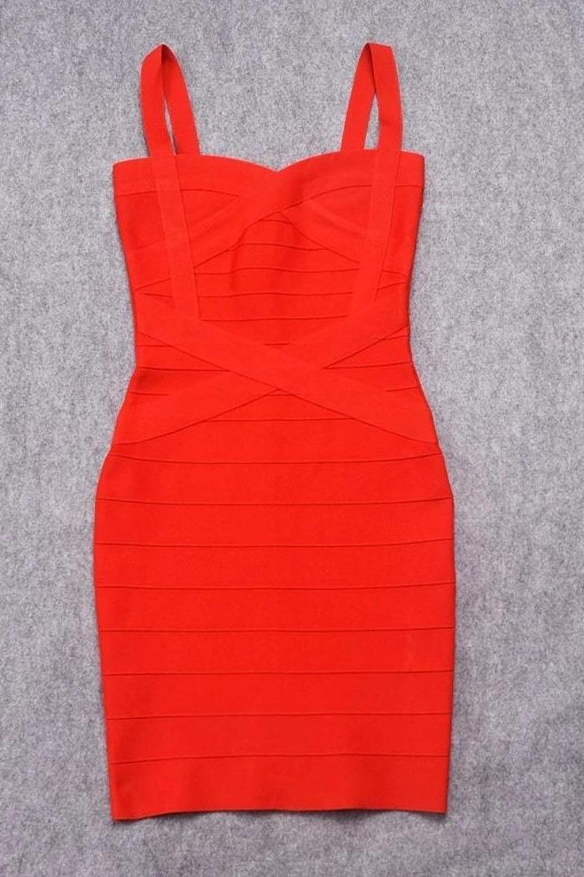 Woman wearing a figure flattering Heidi Bandage Mini Dress - Lipstick Red Bodycon Collection