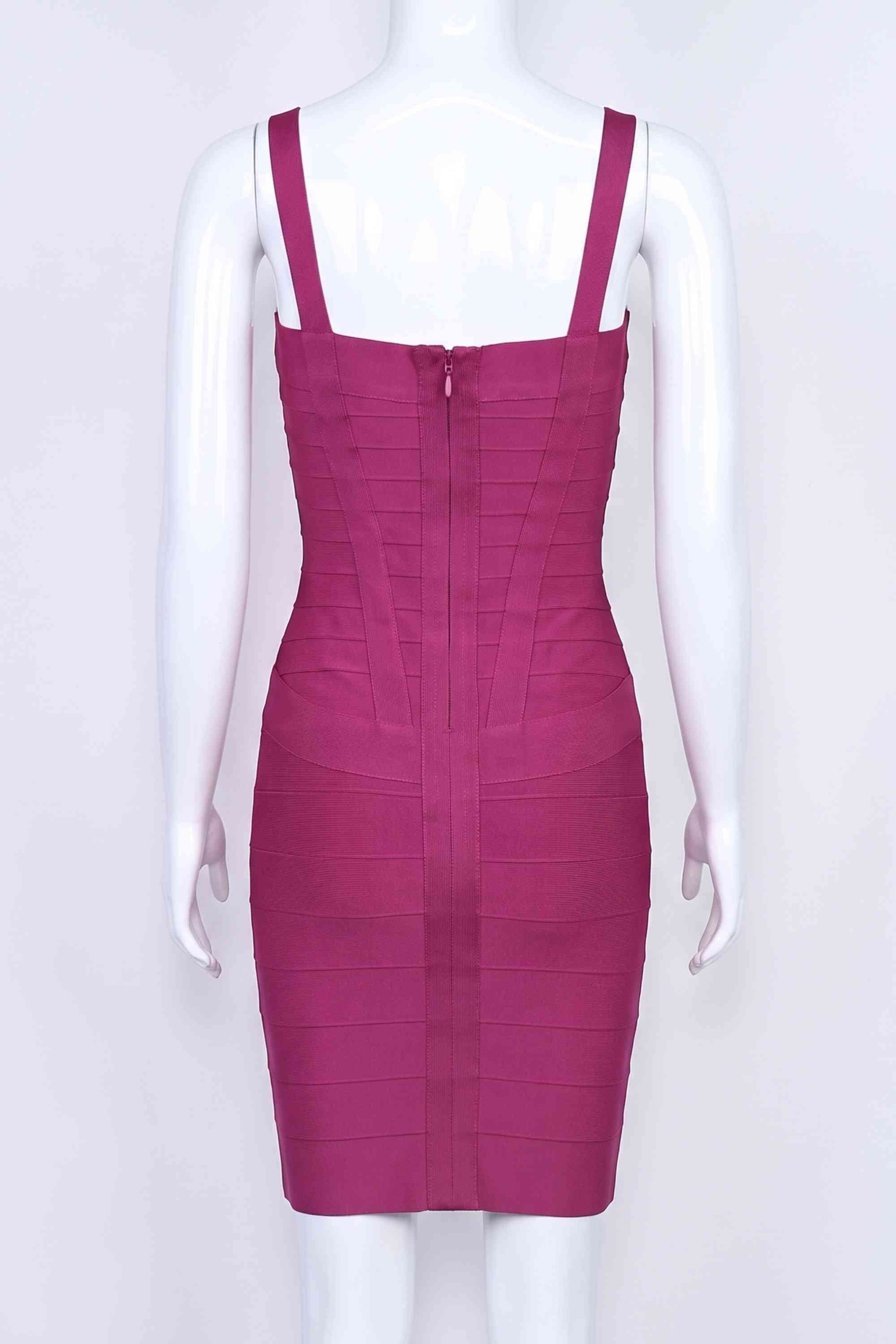 Woman wearing a figure flattering Heidi Bandage Mini Dress - Magenta Pink Bodycon Collection