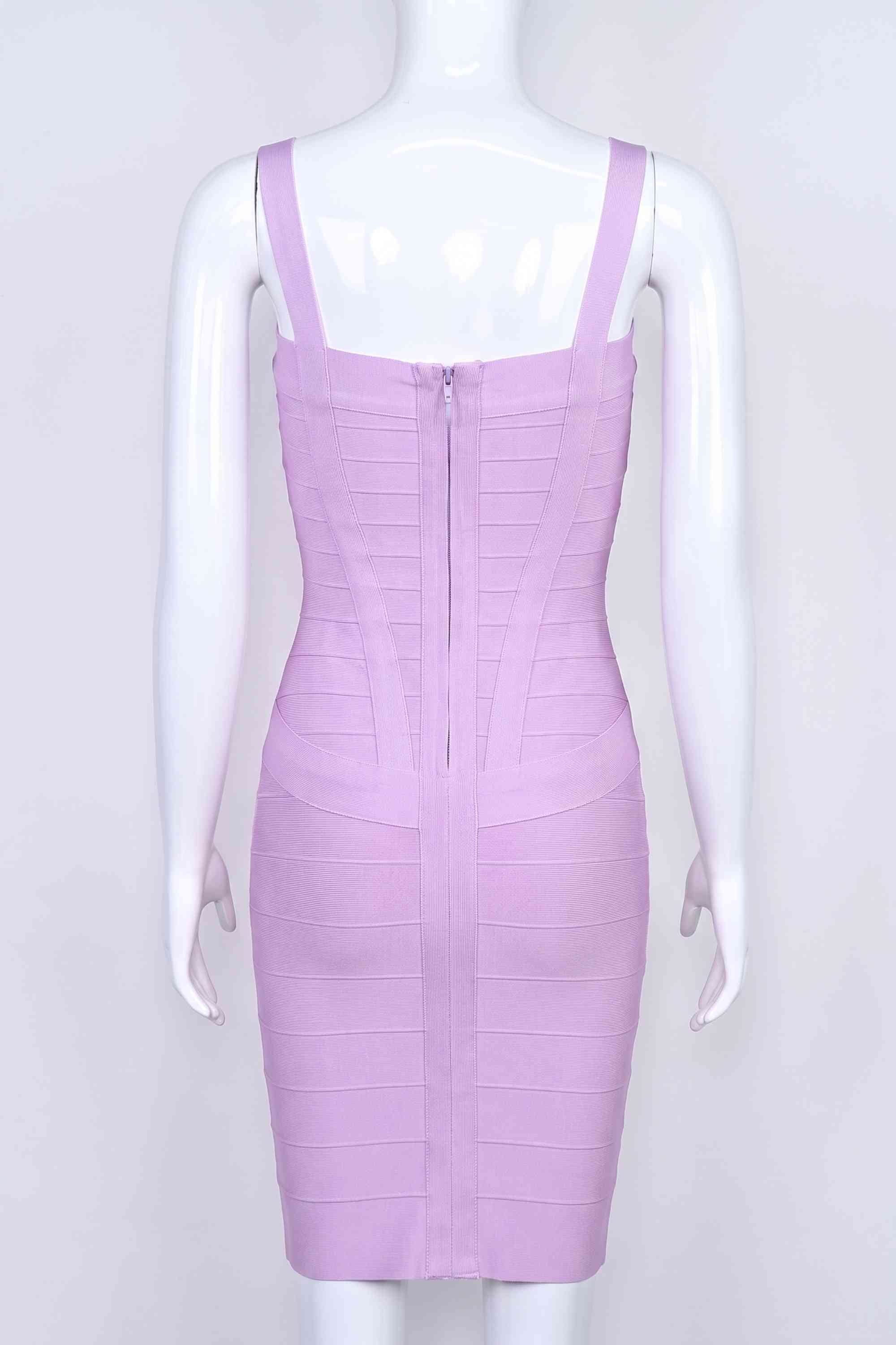 Woman wearing a figure flattering Heidi Bandage Mini Dress - Violet Bodycon Collection