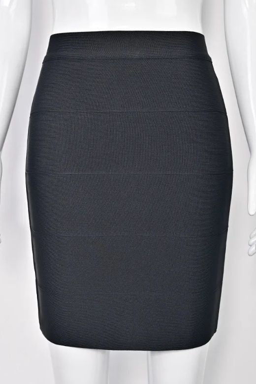 Woman wearing a figure flattering High Waist Bandage Mini Skirt - Classic Black BODYCON COLLECTION