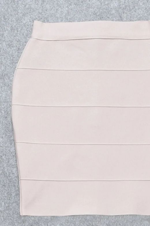 Woman wearing a figure flattering High Waist Bandage Mini Skirt - Cream BODYCON COLLECTION