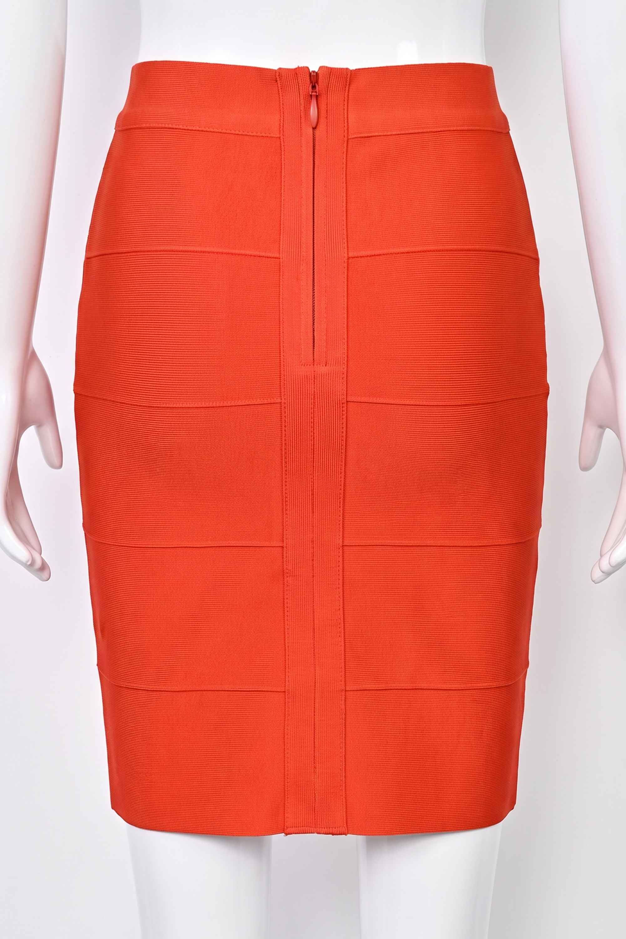 Woman wearing a figure flattering High Waist Bandage Mini Skirt - Lipstick Red BODYCON COLLECTION