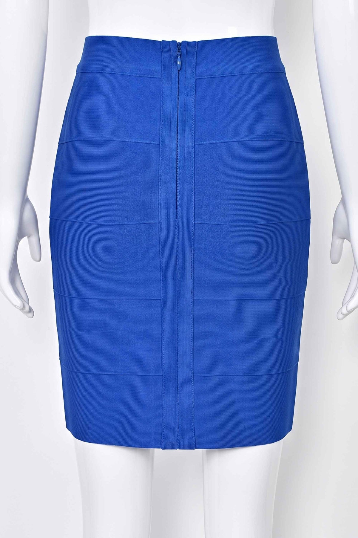 Woman wearing a figure flattering High Waist Bandage Mini Skirt - Royal Blue BODYCON COLLECTION