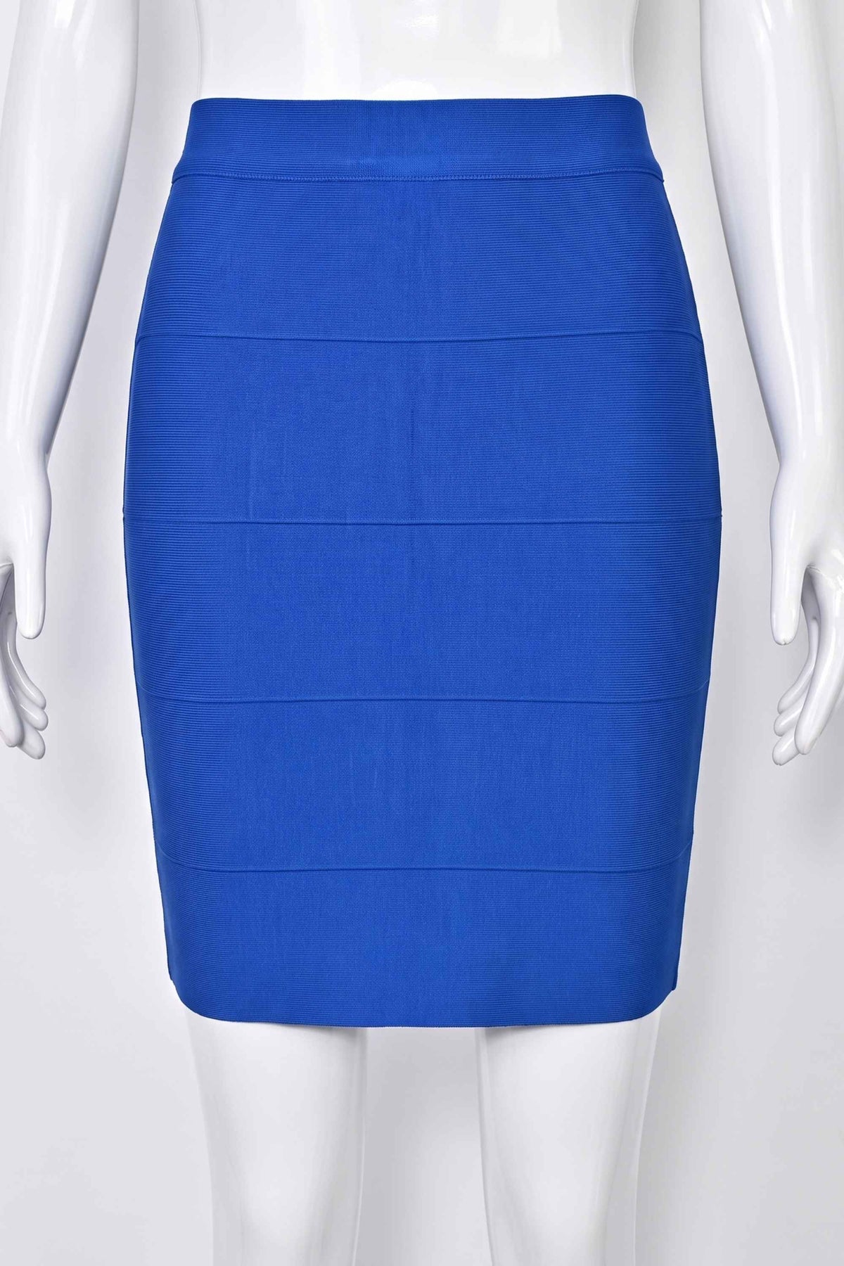 Woman wearing a figure flattering High Waist Bandage Mini Skirt - Royal Blue BODYCON COLLECTION