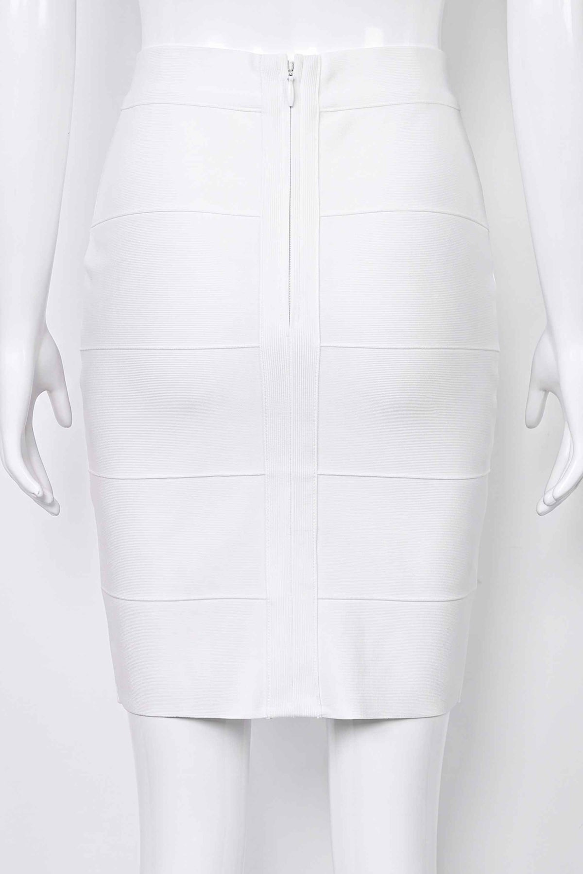 Woman wearing a figure flattering High Waist Bandage Mini Skirt - White Pearl BODYCON COLLECTION
