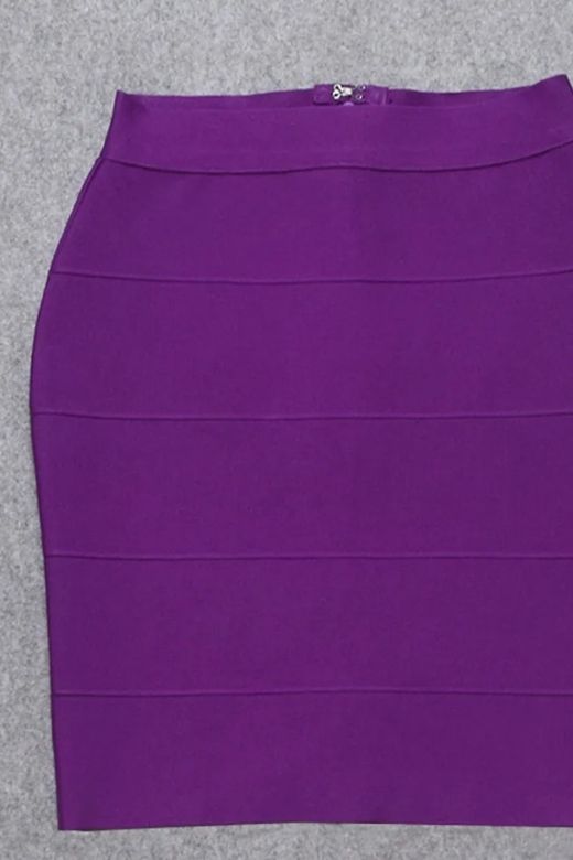 Woman wearing a figure flattering High Waist Bandage Striped Mini Skirt - Plum Purple BODYCON COLLECTION