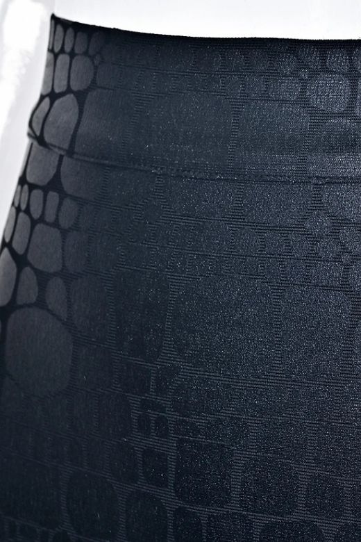 Woman wearing a figure flattering High Waist Leather Pencil Skirt Midi Length - Crocodile Black BODYCON COLLECTION Pty Ltd