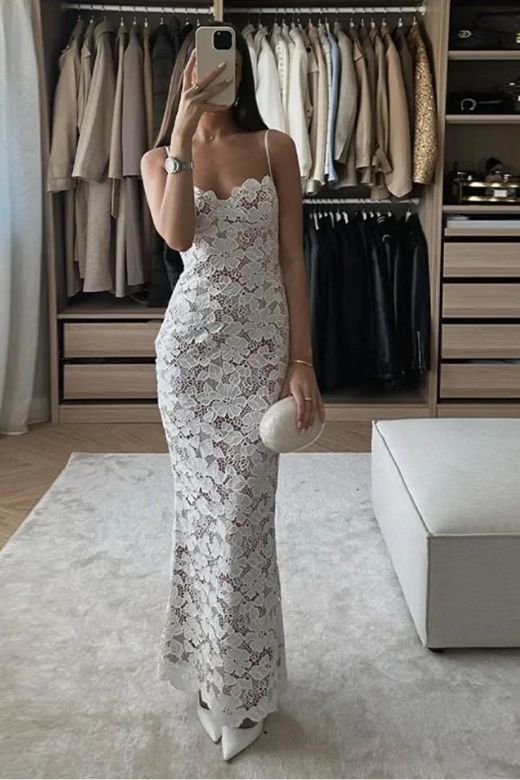 Woman wearing a figure flattering Honor Bodycon Maxi Dress - Pearl White BODYCON COLLECTION