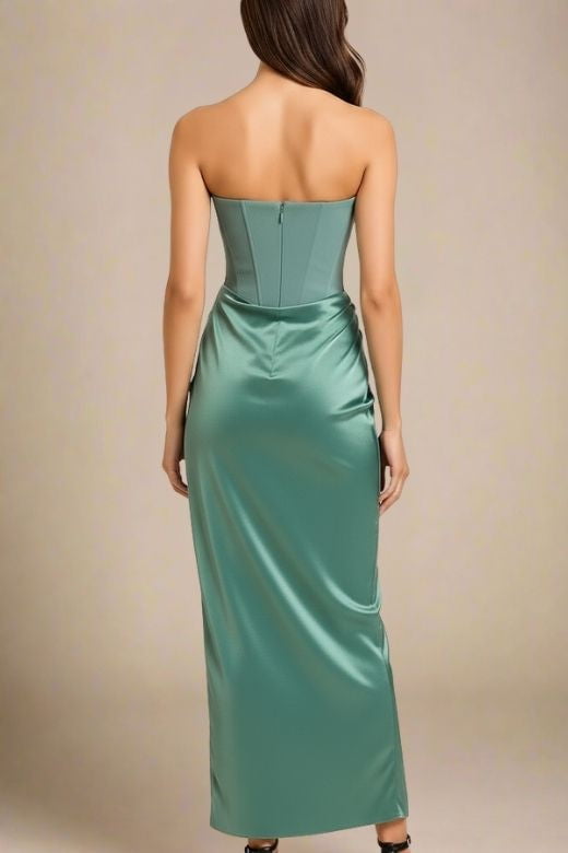 Woman wearing a figure flattering Hope Bodycon Wrap Maxi Dress - Teal Green BODYCON COLLECTION