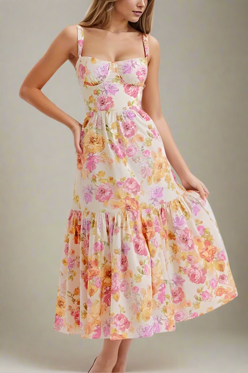 Woman wearing a figure flattering Imogen Bodycon Day Midi Dress - Dusty Pink BODYCON COLLECTION