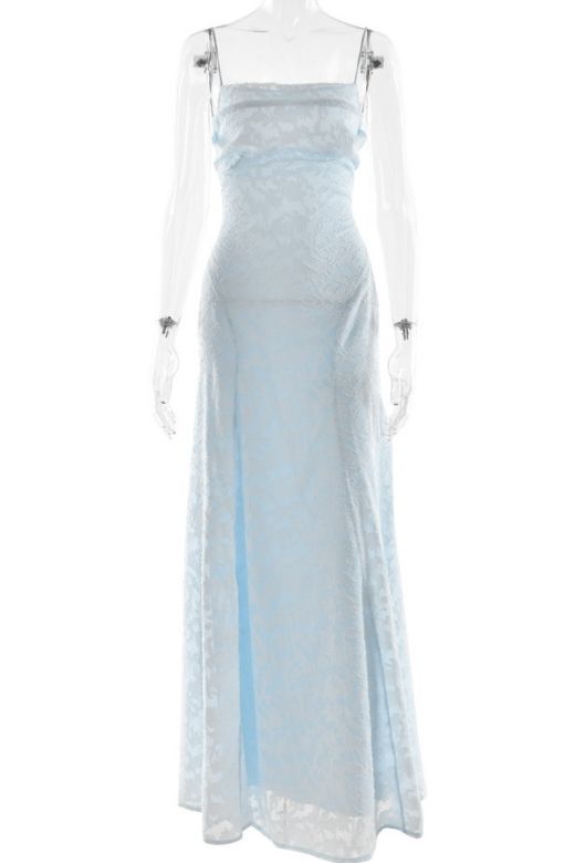 Woman wearing a figure flattering  Ivy Bodycon Maxi Dress - Baby Blue BODYCON COLLECTION