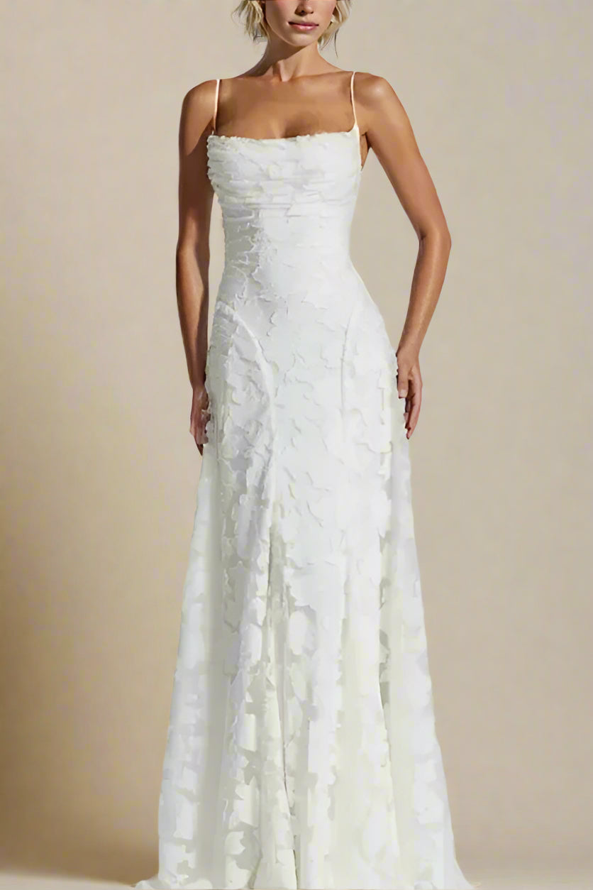 Woman wearing a figure flattering Ivy Bodycon Maxi Dress - White Pearl BODYCON COLLECTION