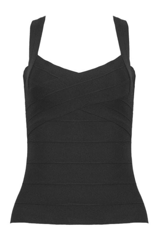 Woman wearing a figure flattering Jay Bandage Crop Top - Classic Black BODYCON COLLECTION