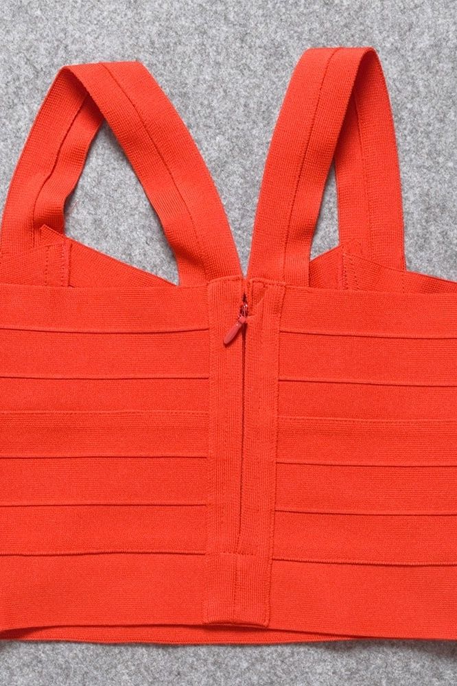 Woman wearing a figure flattering Jay Bandage Crop Top - Lipstick Red BODYCON COLLECTION