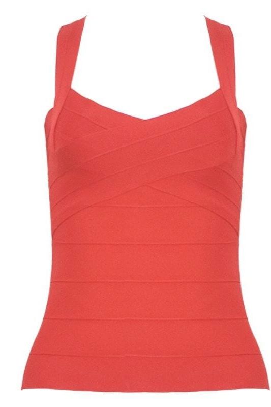 Woman wearing a figure flattering Jay Bandage Top - Lipstick Red BODYCON COLLECTION