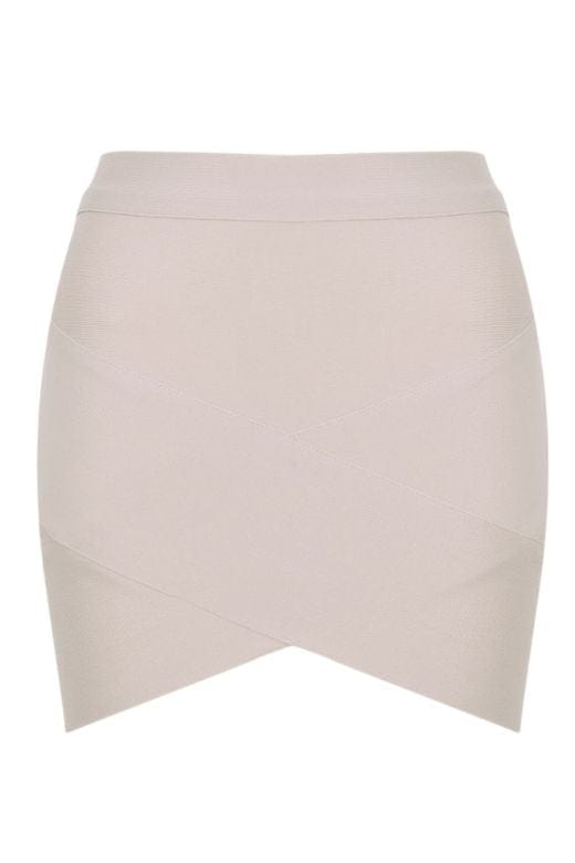 Woman wearing a figure flattering  Jay High Waist Bandage Mini Skirt - Cream BODYCON COLLECTION