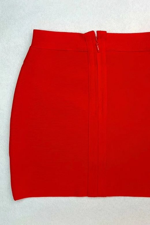Woman wearing a figure flattering Jay High Waist Bandage Mini Skirt - Lipstick Red BODYCON COLLECTION