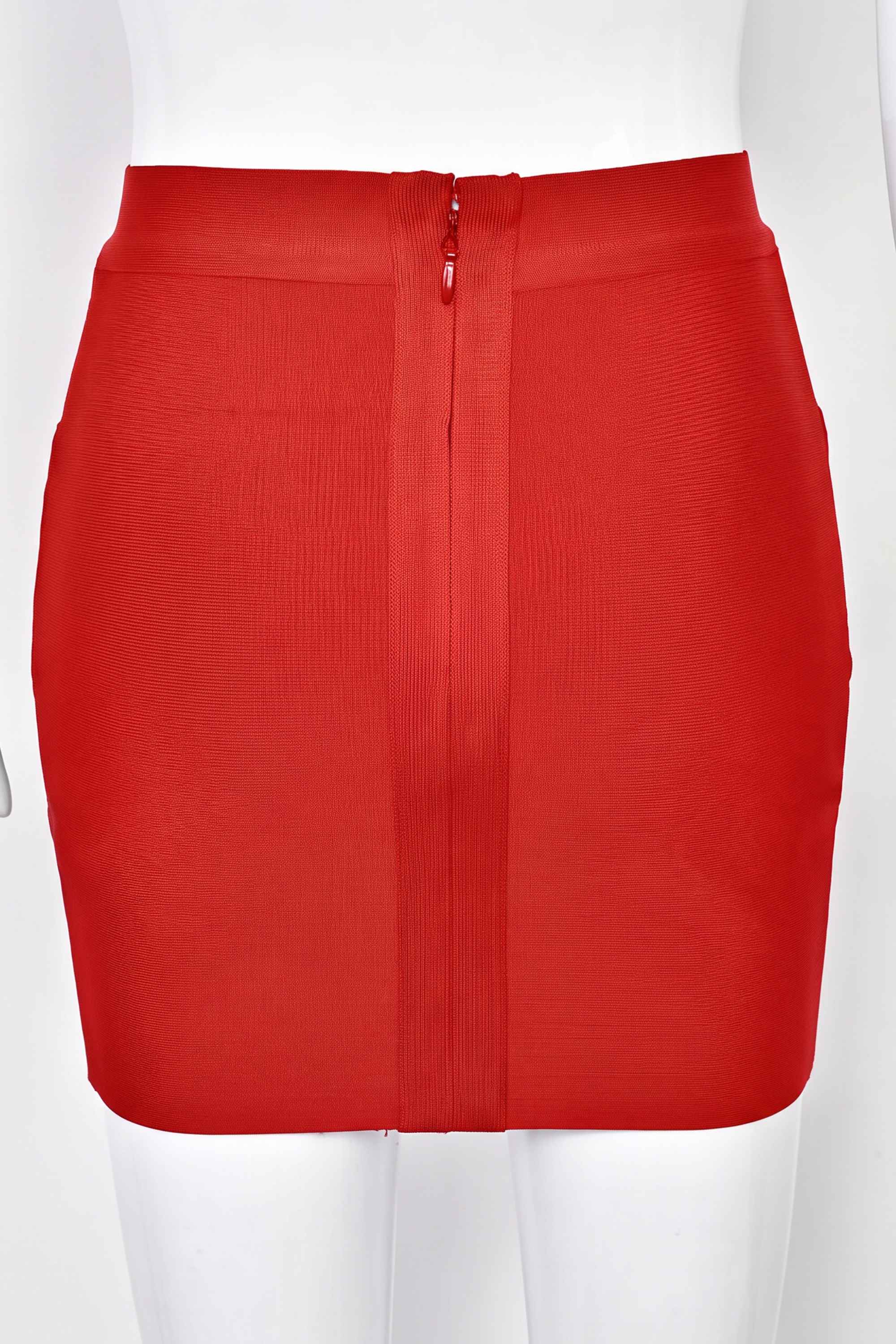 Woman wearing a figure flattering Jay High Waist Bandage Mini Skirt - Lipstick Red BODYCON COLLECTION