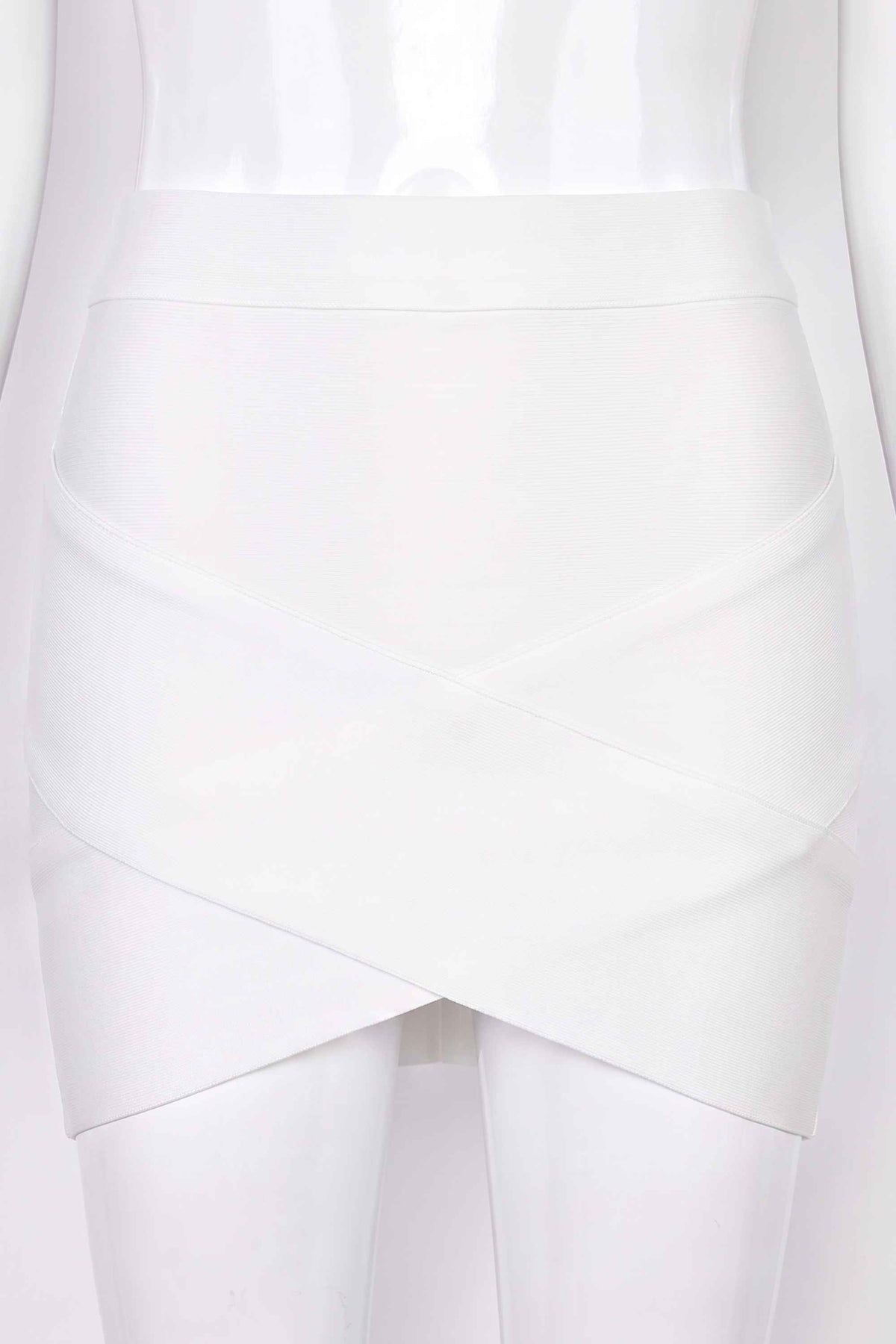 Woman wearing a figure flattering Jay High Waist Bandage Mini Skirt - White Pearl BODYCON COLLECTION