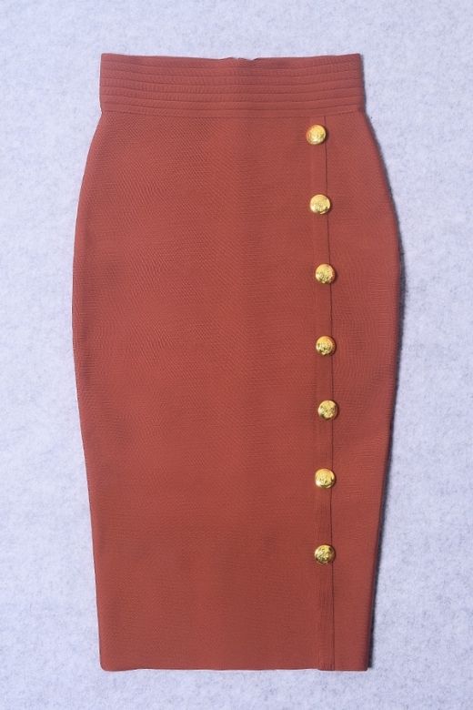 Woman wearing a figure flattering Jessie Midi Pencil Skirt - Tan Brown BODYCON COLLECTION Pty Ltd