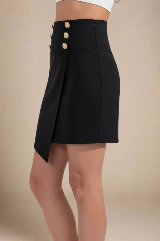 Woman wearing a figure flattering Jessie Mini Pencil Skirt - Classic Black BODYCON COLLECTION Pty Ltd