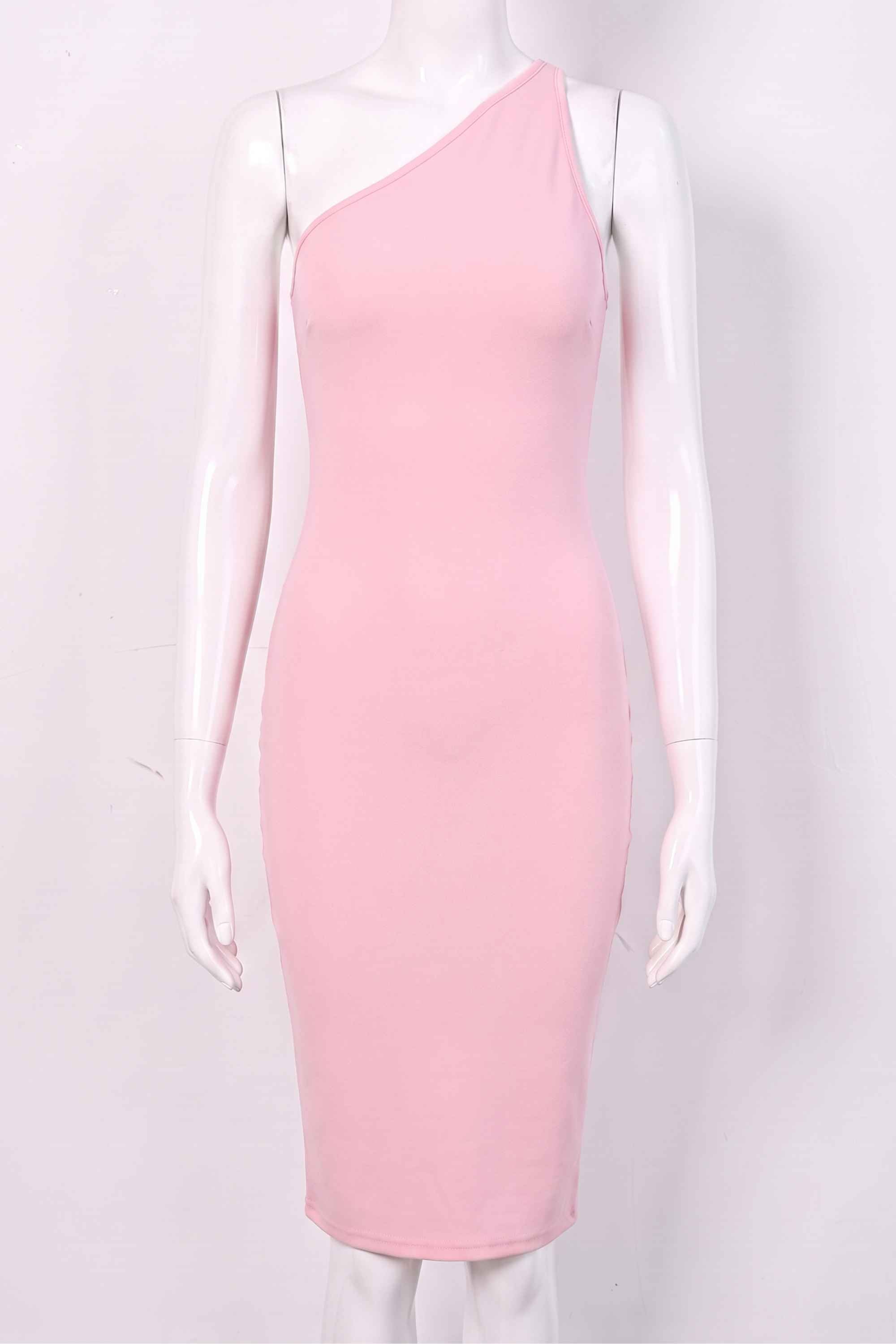 Woman wearing a figure flattering Joi Bodycon Midi Dress - Dusty Pink Bodycon Collection