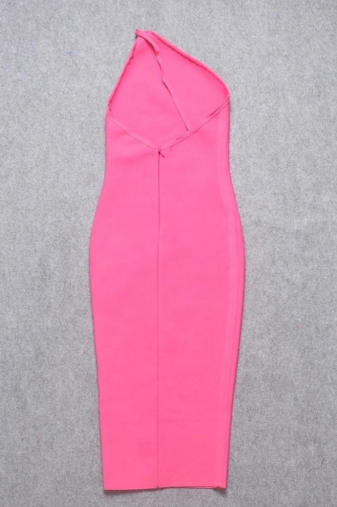 Woman wearing a figure flattering Joi Bodycon Midi Dress - Hot Pink Bodycon Collection