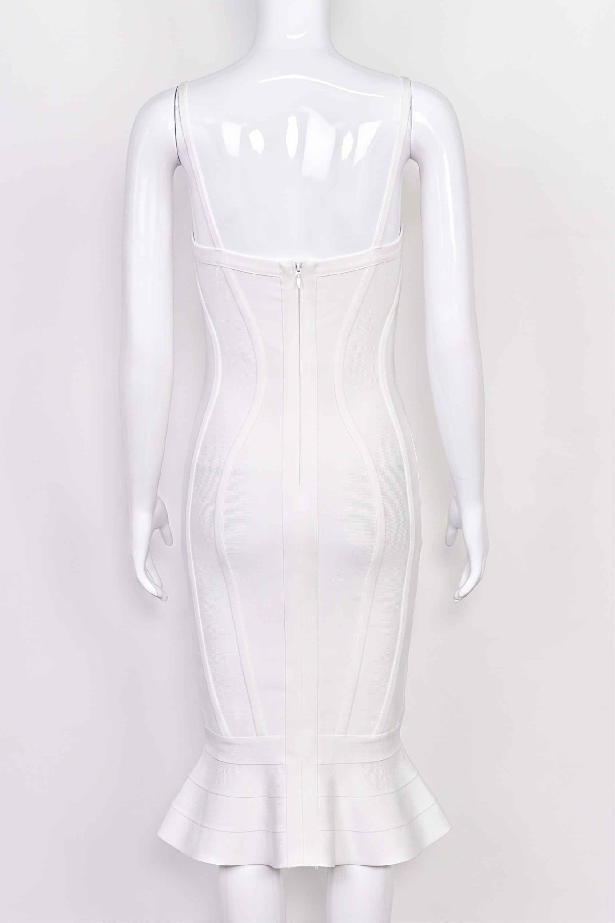 Woman wearing a figure flattering Joy Bandage Midi Dress - Pearl White Bodycon Collection