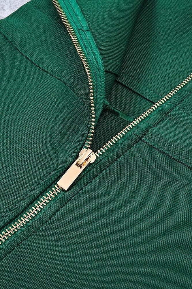 Woman wearing a figure flattering  Kate Bandage Dress - Emerald Green Bodycon Collection