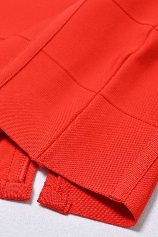 Woman wearing a figure flattering  Kendall Bandage Midi Dress - Lipstick Red BODYCON COLLECTION