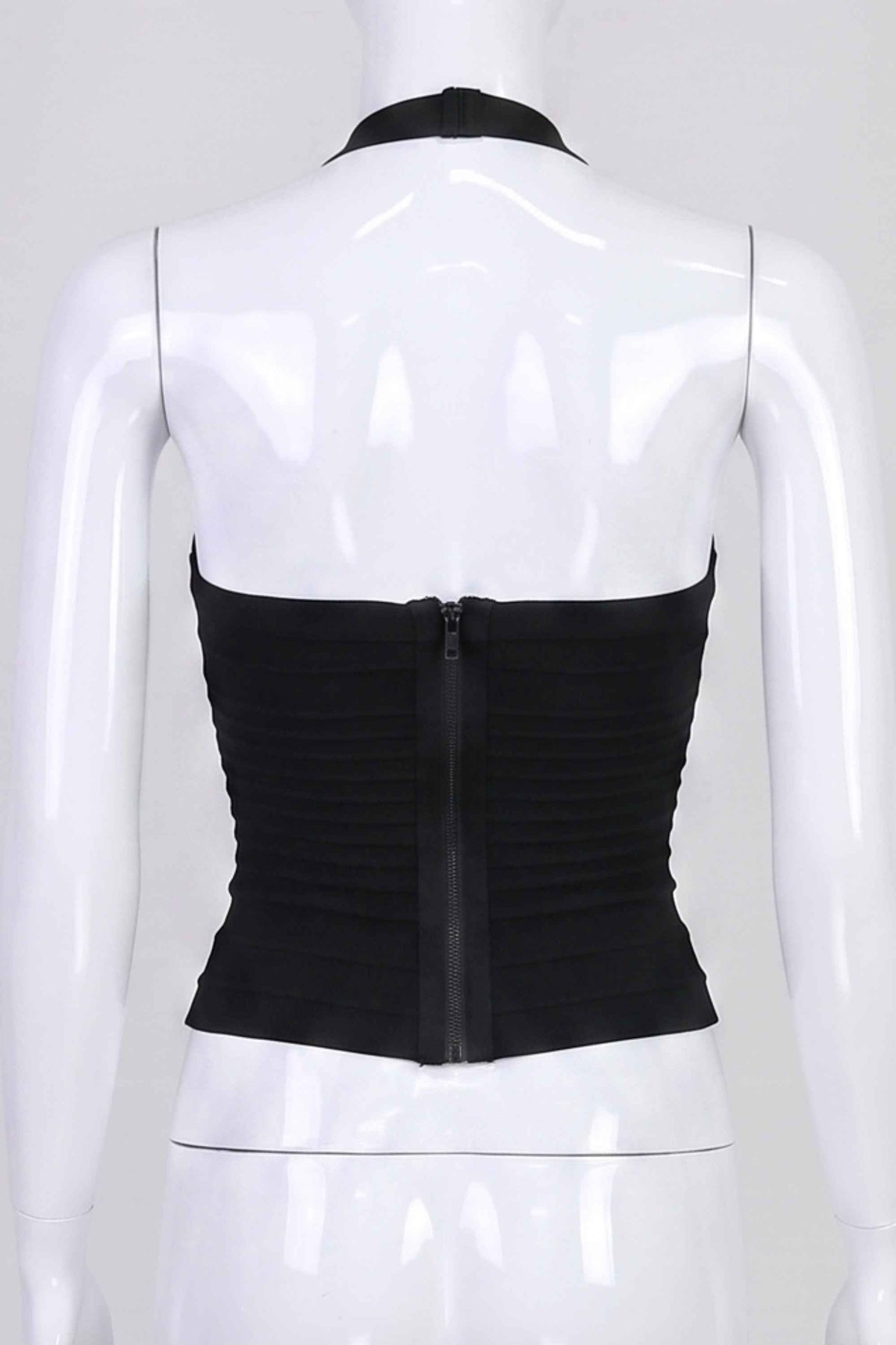 Woman wearing a figure flattering Kia Bandage Top - Classic Black BODYCON COLLECTION Pty Ltd