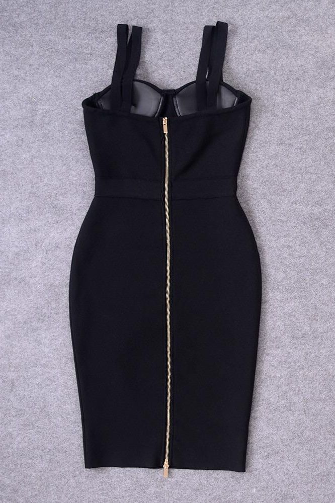 Woman wearing a figure flattering Kate Bandage Dress - Classic Black Bodycon Collection
