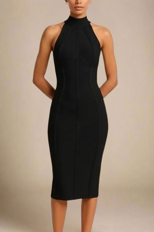slim fit dress slacks Timeless Black Square Neck A-Line Midi Dress