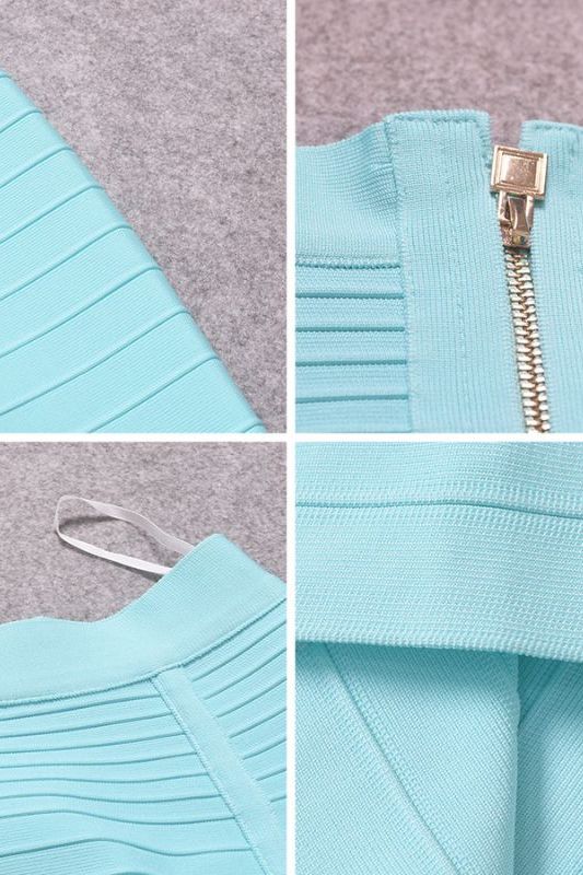 Woman wearing a figure flattering Leni Bandage Top and Pencil Skirt Outfit Set - Sky Blue BODYCON COLLECTION