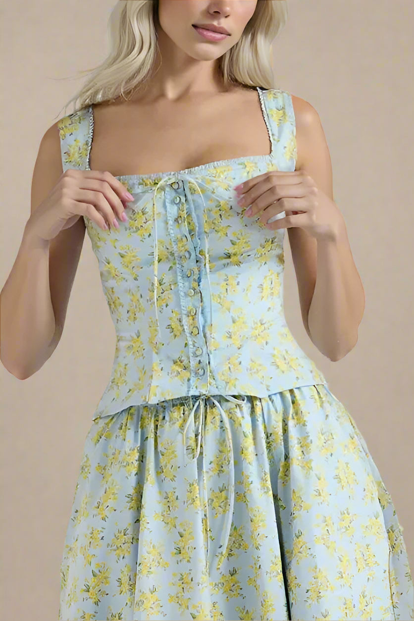 Woman wearing a figure flattering Livia Top - Sky Blue BODYCON COLLECTION Pty Ltd