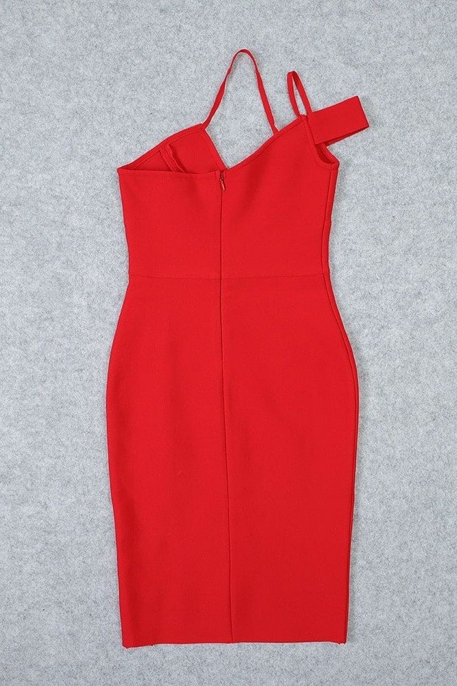 Woman wearing a figure flattering Luna Bodycon Dress - Lipstick Red Bodycon Collection