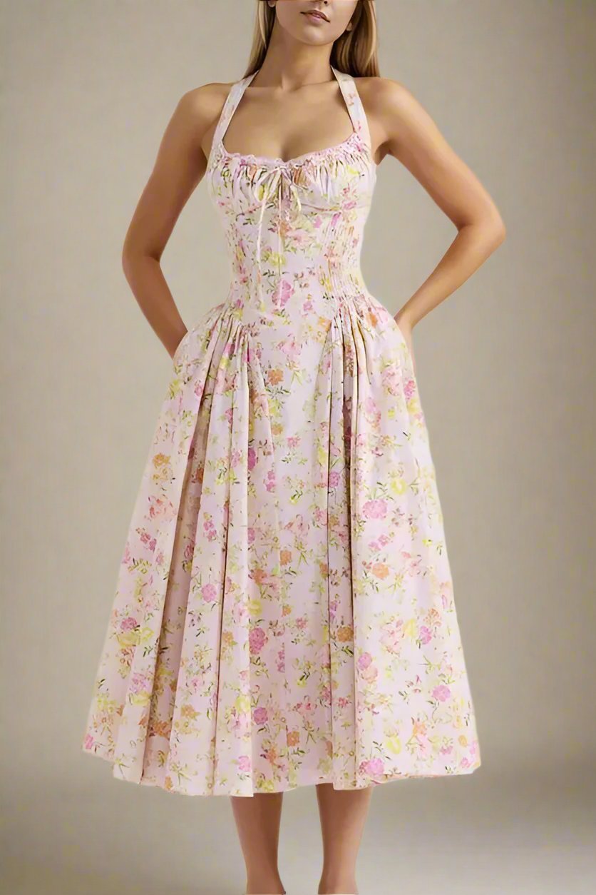 Woman wearing a figure flattering Lynsie Bodycon Midi Dress - Dusty Pink BODYCON COLLECTION