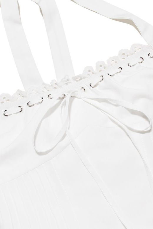 Woman wearing a figure flattering Lynsie Bodycon Midi Dress - Pearl White BODYCON COLLECTION