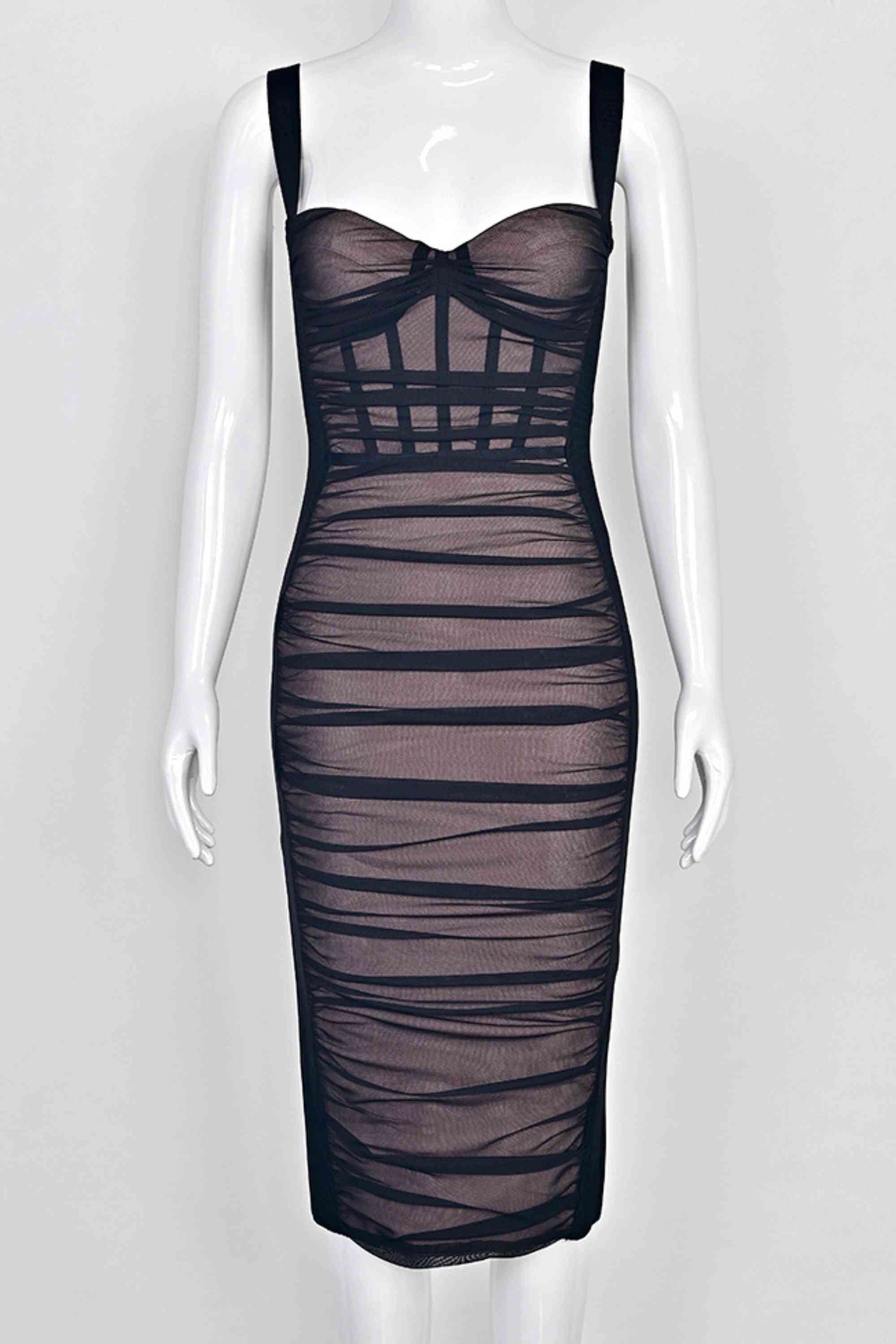 Woman wearing a figure flattering Marilyn Bodycon Wrap Midi Dress - Classic Black BODYCON COLLECTION