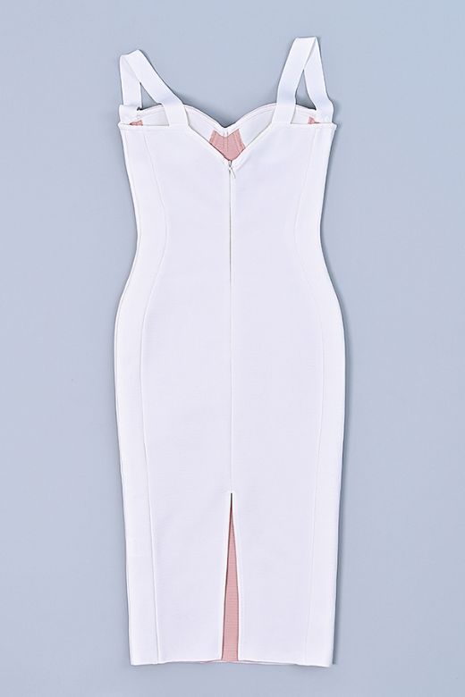 Woman wearing a figure flattering Marilyn Bodycon Wrap Midi Dress - Pearl White BODYCON COLLECTION