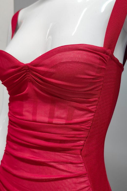 Woman wearing a figure flattering Marilyn Bodycon Wrap Midi Dress - Red Wine BODYCON COLLECTION