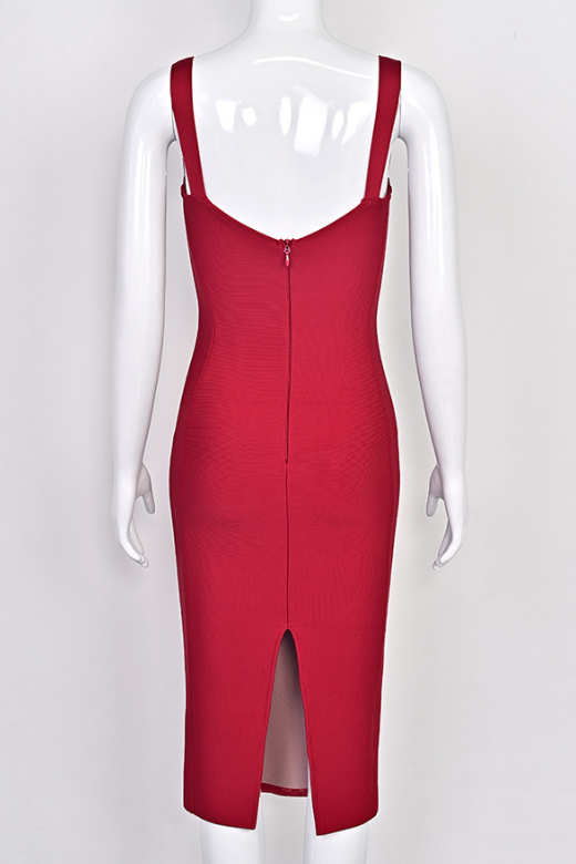Woman wearing a figure flattering Marilyn Bodycon Wrap Midi Dress - Red Wine BODYCON COLLECTION