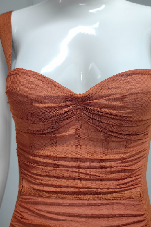 Woman wearing a figure flattering Marilyn Bodycon Wrap Midi Dress - Rustic Brown BODYCON COLLECTION