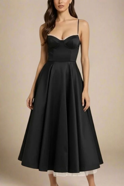 Mavis Emerald Black Midi Dress