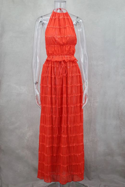 Woman wearing a figure flattering  Meryl Wrap Top and Maxi Skirt Set - Chilli Red BODYCON COLLECTION