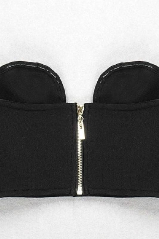 Woman wearing a figure flattering  Mika Bandage Crop Top - Classic Black BODYCON COLLECTION